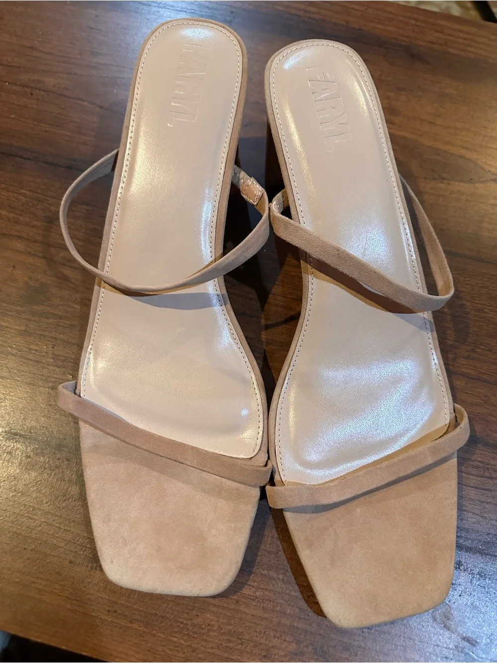 Farylrobin Nude Beige Strappy Block Heel Sandals